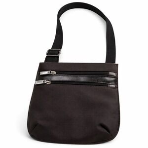 MORE Brown Nylon Leather Trim Crossbody Bag Small Messenger Purse